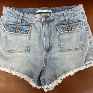 Celebrity Pink Light Blue Frayed Hem Jean Shorts